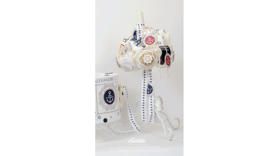 Trusou de botez brodat, bleumarin nautic, navy, Ancora 3